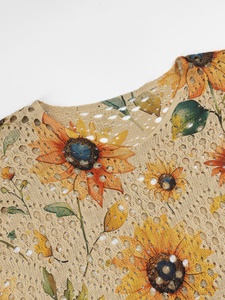<span class=keywords><strong>Pull</strong></span> long en maille pour <span class=keywords><strong>femme</strong></span>, imprimé tournesol vintage, hiver 2026, col en V, coupe oversize, maille pointelle, 100 % polyester, motif floral numérique - Product Image 5