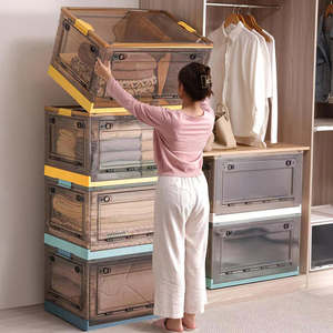 Hot Bán Hình Chữ Nhật PP Nhựa Đóng Mở Lưu Trữ Thùng Gấp Thùng 35L Công Suất Trong Suốt Hộ Gia Đình Bên Mở Cắm Trại Hộp - Product Image 1