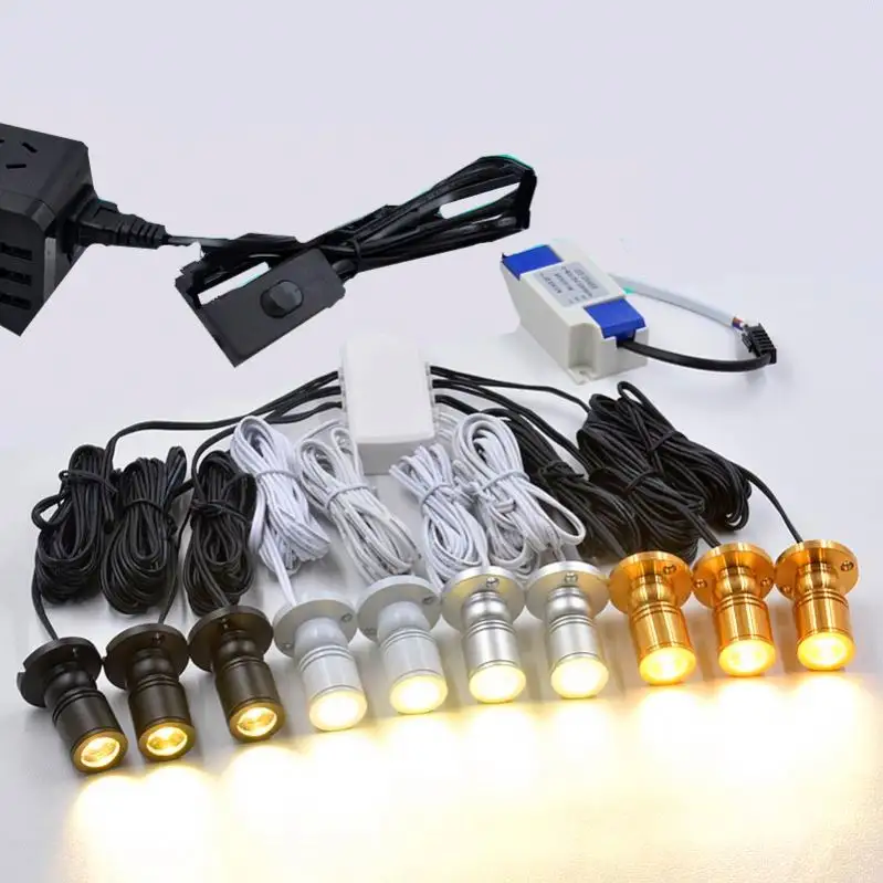 1 to 2/4/6/8/10/12 pcs LED cabinet lights 1w 220v model display counter wine garage kit exhibition case shelf spotlight