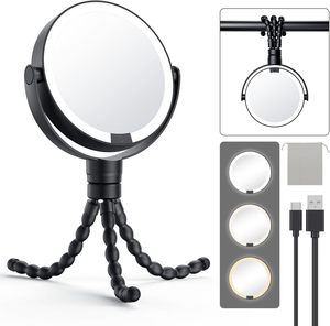 Miroir de maquillage de voyage à grossissement 10X à luminosité réglable avec trépied miroir décoratif 3 couleurs claires pour cadeau d'anniversaire - Product Image 1