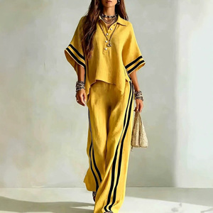 Nouvel arrivage transfrontalier été-automne 2026 : Ensemble deux pièces pour <span class=keywords><strong>femme</strong></span>, chemise ample à manches courtes et <span class=keywords><strong>pantalon</strong></span> large - Product Image 2