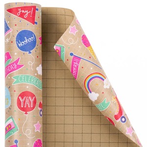 Custom Happy Birthday Party Pattern Recyclable Kraft Gift <b>Wrap</b> <b>Paper</b> <b>Roll</b> 100GSM PE Coated Double Sided Eco Friendly Digital - Product Image 2