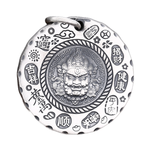 Vente en gros de bijoux en argent pur vintage tendance S999, pendentif de richesse dieu <span class=keywords><strong>Wufu</strong></span>/Zaki Ram style chinois, cadeaux pour hommes et femmes - Product Image 1