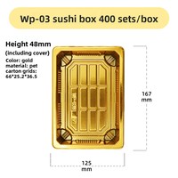 Boîte d'emballage rectangulaire jetable en PET de qualité alimentaire SINHC PACK Golden pour sushis avec couvercle, vente en gros par pièce