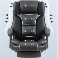 Chaise de bureau ergonomique de direction avec dossier haut, revêtement en cuir épais, appui-tête coulissant, soutien lombaire supplémentaire, siège large - Noir