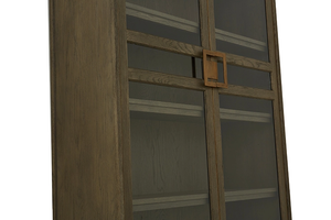 MRS WOODS porta in vetro antico grande libreria classica in legno massello di quercia naturale con cassetti - Product Image 2