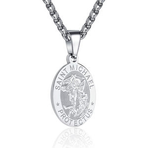 Collana in Acciaio Inossidabile San Michele Protettore Medaglia Ovale Cattolica di San Michele Arcangelo Regalo per Donne Uomini Ragazzi - Product Image 4