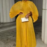 Robes d'été pour femmes taille unique plissée de couleur unie à manches empilées au design unique