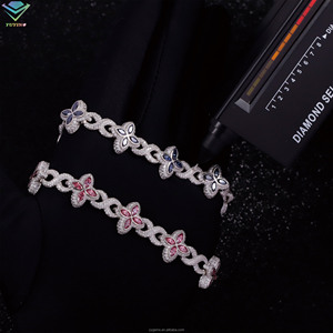 Pulsera de Trébol de Cuatro Hojas en Stock, Moissanita VVS de 15MM Rosa/Verde/Azul, con Incrustaciones, Pasa Prueba de Diamante, Certificado GRA, Regalo Hip Hop - Product Image 4