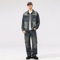 Fabricant de vestes en jean denim délavé bicolore sur mesure pour hommes, style camionneur, multi-poches, vêtements de rue
