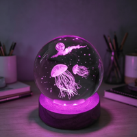 Enfants 3D lune planète LED veilleuse 6CM 8CM USB boule de cristal lampe de Table méduse coquille décor cadeau chambre