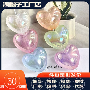 ลูกปัดอะคริลิครูปหัวใจ คละสี เคลือบเรืองแสง สำหรับทำสร้อยข้อมือ 10 ชิ้นต่อแพ็ค - Product Image 5