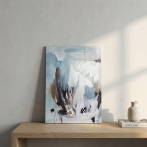 Tableau mural abstrait nordique fait main sur toile, texture sable de quartz, cadre en bois, texture délicate, pour la maison - Product Image 1