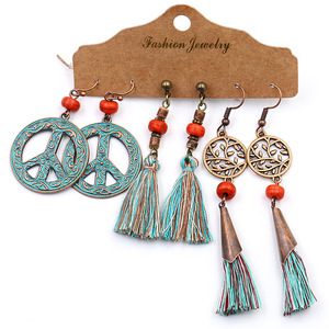 Fashion Jewelry Bohemian Tassel <b>Drop</b> Earrings Alloy Antique <b>Bronze</b> Plated Women's Party Dangle Earrings Set - Product Image 3