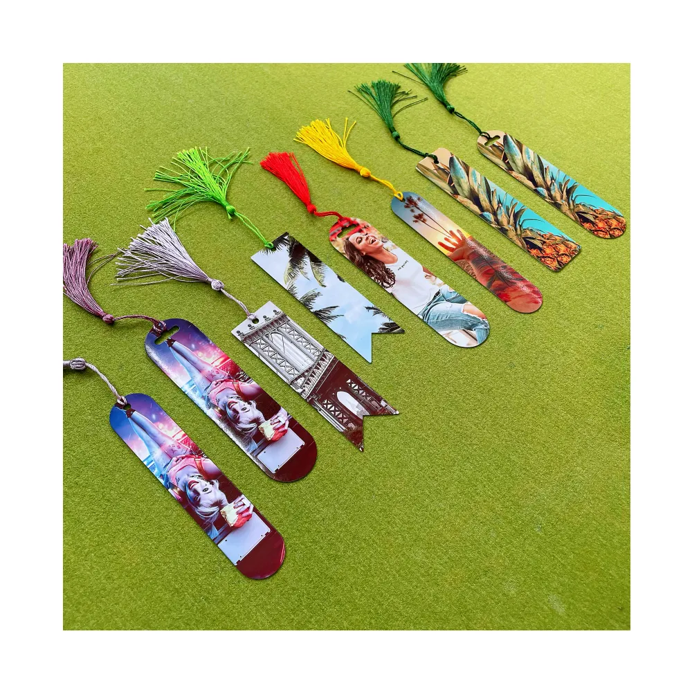 2024 Hot Bán bóng trắng trống Dye nhôm thăng hoa kim loại bookmarks 1.15 "X6" với tua kim loại khoảng trống