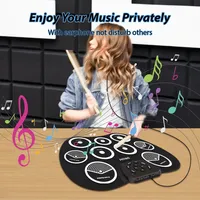 Ensemble de batterie électronique portable tambour roulé à la main 9-pad Interface MIDI prend en charge les jeux DTX ensemble de batterie cadeaux avec pédales de baguettes