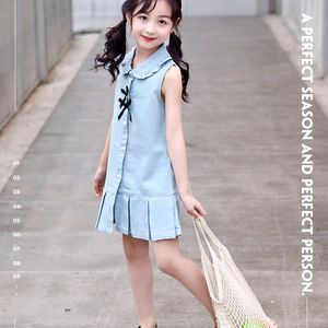 Vestido sin Mangas con Lazo Azul y Botones, Estilo Preppy para Niñas, Ropa Infantil, Precio Bajo en India, Gran Venta en China - Product Image 1