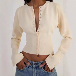 Nouvelle Collection Printemps – Cardigan Court en Tricot Acrylique et Laine, Style Européen et Américain, Coupe Slim, Col Halter, <span class=keywords><strong>Dentelle</strong></span>, Longueur au Nombril, pour Femme - Product Image 1