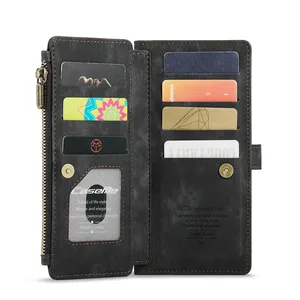 For iPhone 13 Pro Max Retro Zipper Wallet Style PU Leather+TPU Flip Phone Case