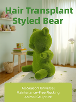 Sculpture d'ours en herbe artificielle durable et écologique H34cm, verte, floquée, faite à la main, pour patio, jardin, décoration intérieure