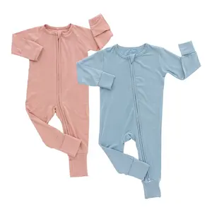 Premium bamboo Viscose spandex unisex baby sleep suit soft slim fit Convertible cuff sleeper baby romper with zipper
