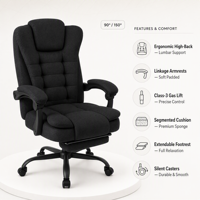 Chaise de bureau et de gaming en gros, grand modèle, avec assise épaisse et repose-pieds
