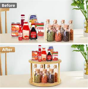 <span class=keywords><strong>Estante</strong></span> <span class=keywords><strong>Giratorio</strong></span> de Bambú de 2 Niveles para Especias, Tipo Vertical, Organizador Moderno de Almacenamiento para <span class=keywords><strong>Cocina</strong></span>, para Especias, Condimentos y Artículos de Despensa, Uso Alimentario - Product Image 2