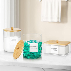 3-mảnh Acrylic giặt container đặt với nắp tre & phụ kiện - Product Image 4