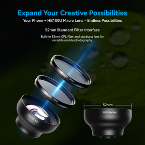 Objectif <span class=keywords><strong>macro</strong></span> 100 mm avec grossissement 10x, filtres CPL/étoile, fixation universelle pour smartphones iPhone et Pentax - Product Image 3
