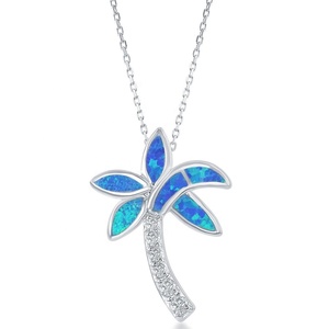 Hawaii Style 925 Sterling Silver Jewelry Sea Life <strong>Pendant</strong> Palm Tree Necklace Blue Fire <strong>Opal</strong> <strong>Pendant</strong> - Product Image 1