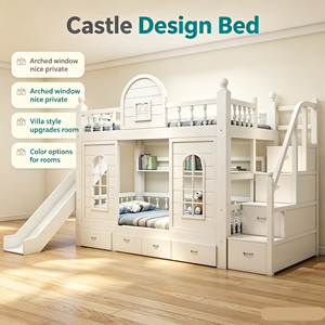 New Design Kids Luxury Wooden Double <strong>Bed</strong> Bedroom Furniture Wooden <strong>Bed</strong> <strong>With</strong> Arch <strong>Slide</strong> and Storage Stairs - Product Image 2