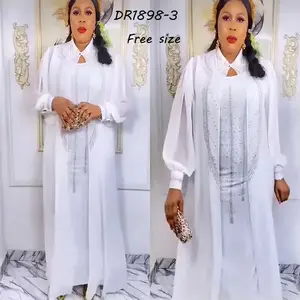 Gaun panjang bertali 2 potong kustom elegan bergaya jubah wanita Muslim Haute Couture Dubai Cardigan gaun Abaya gaya unik