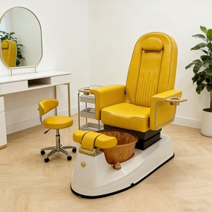 Sillón de Pedicura de Cuero Marrón de Lujo con Asiento Reclinable y Bañera de Hidromasaje sin Tuberías para Salón de Uñas - Product Image 5