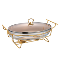 Chauffe-plat de luxe 3L en acier inoxydable, double zone, alimenté à l'alcool solide, or rose/or, pour hôtels et restaurants