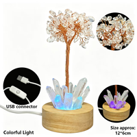 Lampe d'ambiance USB colorée en copeaux de cristal naturel avec pointe de quartz brut et base en bois pour décoration de chambre - Offre Spéciale