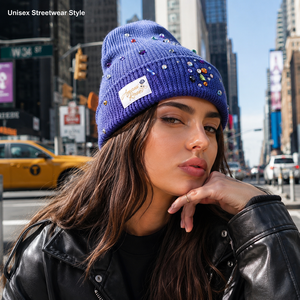 Bonnets d'hiver personnalisés à motif lettres en strass, style vieilli, doublés en <span class=keywords><strong>satin</strong></span> <span class=keywords><strong>de</strong></span> <span class=keywords><strong>soie</strong></span>, avec patch tissé en cristal diamant - Product Image 3