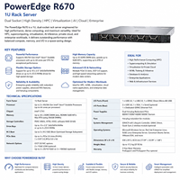 Servidor en Rack Dell PowerEdge R670 1U, Doble Socket, Alta Densidad, HPC, Supercomputación, Virtualización, Nodo, IA, Nube, Servidor Empresarial