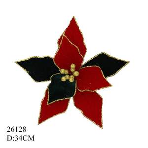 زينة عيد الميلاد على شكل ورقة شجرة الهولي وزهرة البوينسيتيا مع ترتر لتزيين شجرة عيد الميلاد - Product Image 2