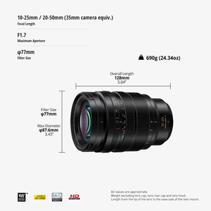 เลนส์ Panasonic Vario-Summilux 10-25 มม., F1.7 ASPH เลนส์, รูรับแสงแบบปรับได้, ประสิทธิภาพวิดีโอ, เซ็นเซอร์ CMOS แบบไม่มีกระจก, กล้องมิเรอร์เลส - Product Image 6