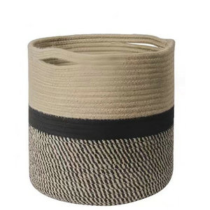 Woven Cotton <b>Rope</b> <b>Basket</b> Round <b>Storage</b> Laundry <b>Basket</b> Eco-Friendly Home Decoration Organizer - Product Image 1