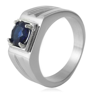yunnique Men's <b>Titanium</b> Steel Sapphire <b>Ring</b> Geometric Design Wedding Band Simple Style - Product Image 1