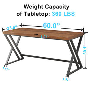 Escritorio de ordenador moderno de 1,52 m de largo para oficinas en casa, mesa de madera maciza y tubos de acero para trabajo administrativo y estudio para villas - Product Image 2