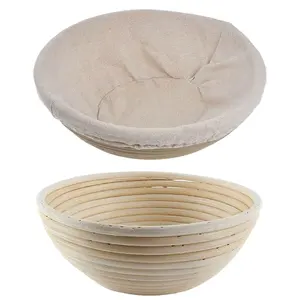 Cesta de mimbre tejida redonda Ovalada para cocina casera, venta completa, cesta de prueba de pan hecha a mano personalizada, juego de cesta de fermentación de pan de ratán