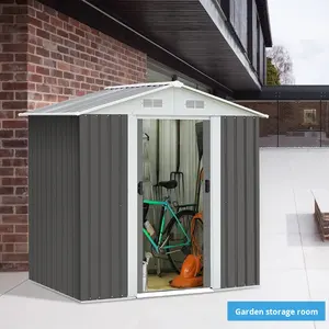 โรงเก็บเครื่องมือกลางแจ้งแบบเรียบง่าย โครงสร้างเหล็กเคลือบสีกันฝน แบบเคลื่อนย้ายได้ ใช้ในสวน ฐานปูน  สไตล์มินิมอล - Product Image 2