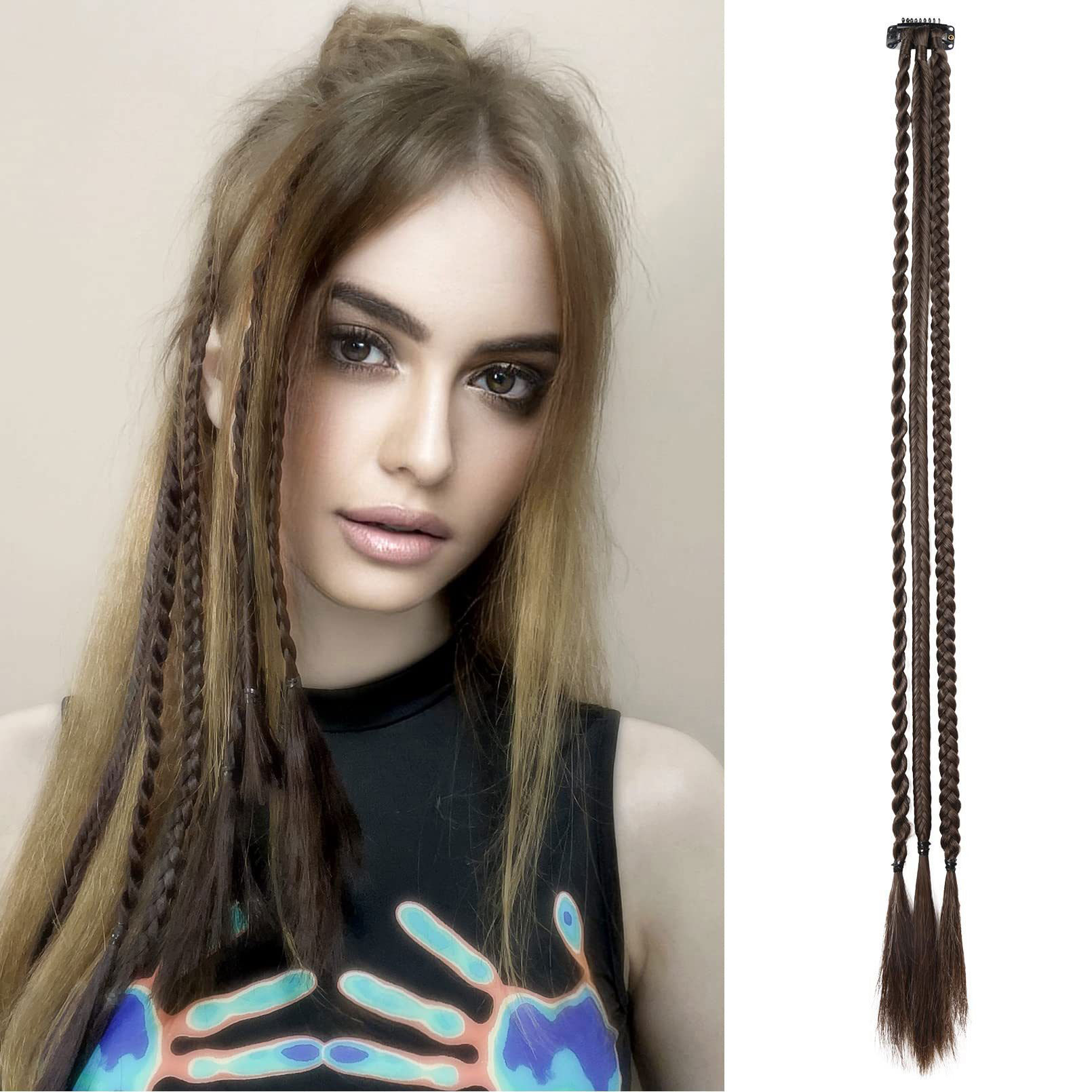 Extensiones de cabello trenzado, marrón oscuro [un paquete]