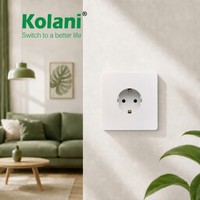 Enchufe de Pared Kolani Estándar Británico de Una Vía 16A EU Schuko 250V, Blanco Brillante PC, Enchufe de Pared con Conexión a Tierra y Orificio Redondo Europeo