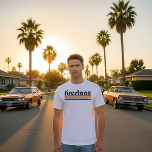 T-shirt Firestone style vintage années 80, design de logo rétro, vêtements décontractés unisexes - Product Image 3