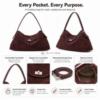 Sac à bandoulière en cuir suédé véritable, sac hobo, sac à main en cuir mat, sac de travail quotidien, logo personnalisé en relief, marque privée, vente en gros