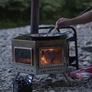 Acier inoxydable portable 360 °   Tente <span class=keywords><strong>de</strong></span> camping hexagonale avec poêle <span class=keywords><strong>à</strong></span> <span class=keywords><strong>bois</strong></span> et fenêtres en verre pour le camping hivernal et les excursions en pleine nature - Product Image 4