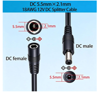 Kabel Pemisah Catu Daya DC 1 Betina ke 2 Jantan 5.5mm X 2.1mm untuk Kamera Keamanan CCTV, Lampu Strip LED